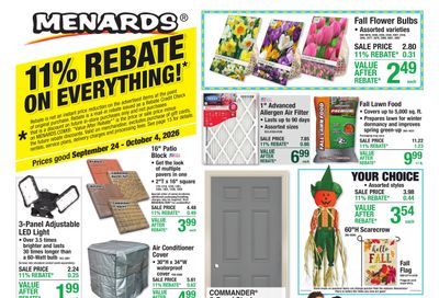 Menards (Quincy Area, IL) 11% Rebate Sale Weekly Ad September 23 - October 4, 2026