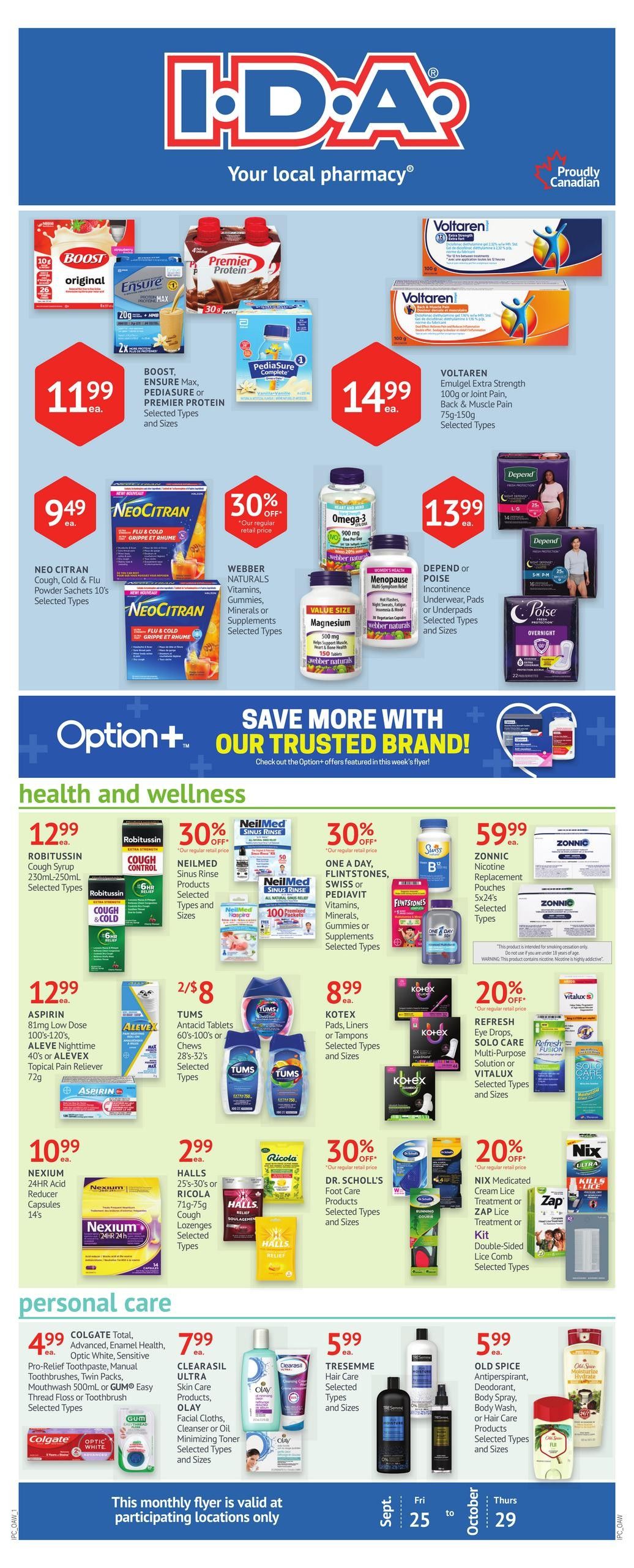 I.D.A. Pharmacy Monthly Flyer September 25 to October 29
