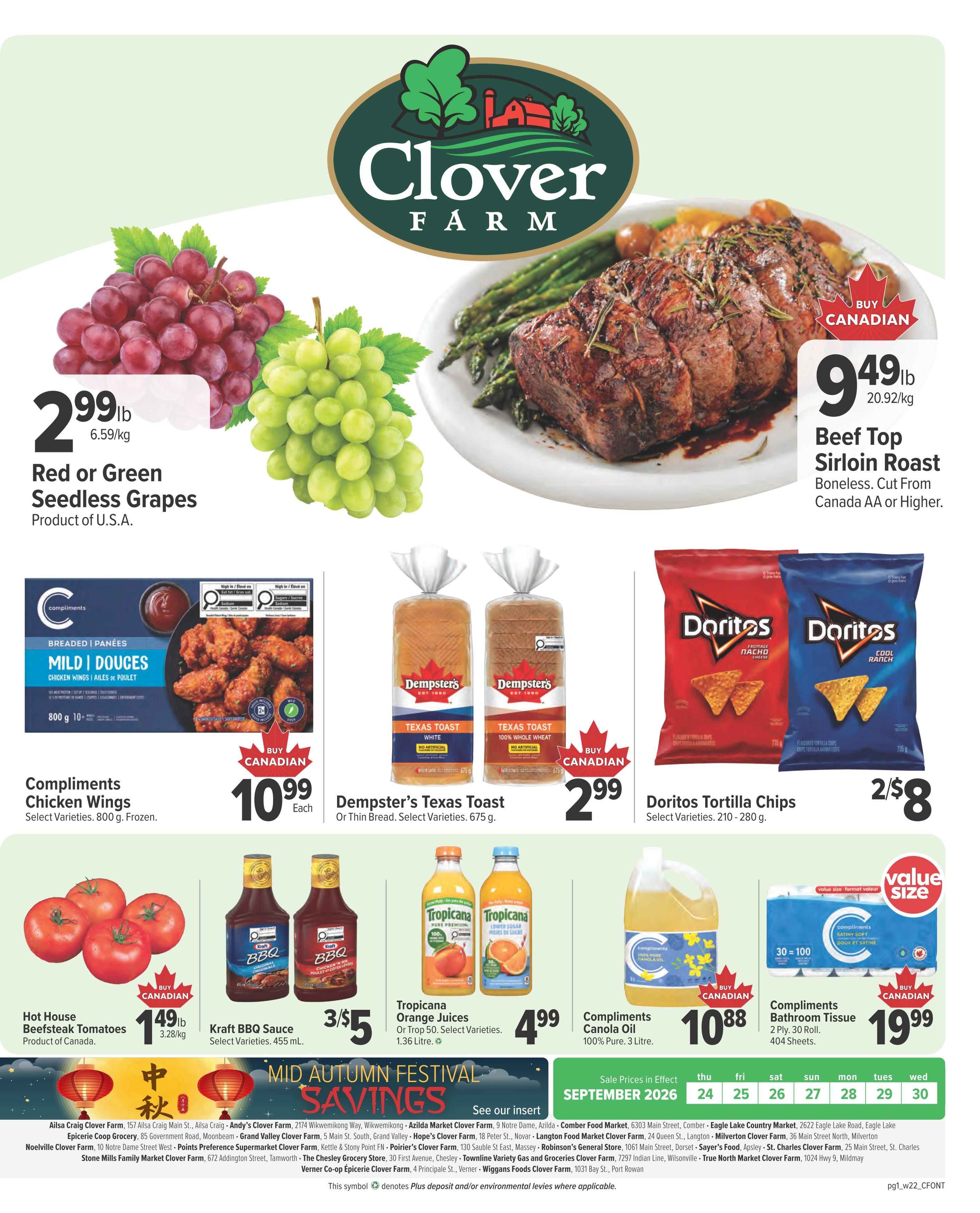Clover Farm (ON) Flyer September 24 to 30