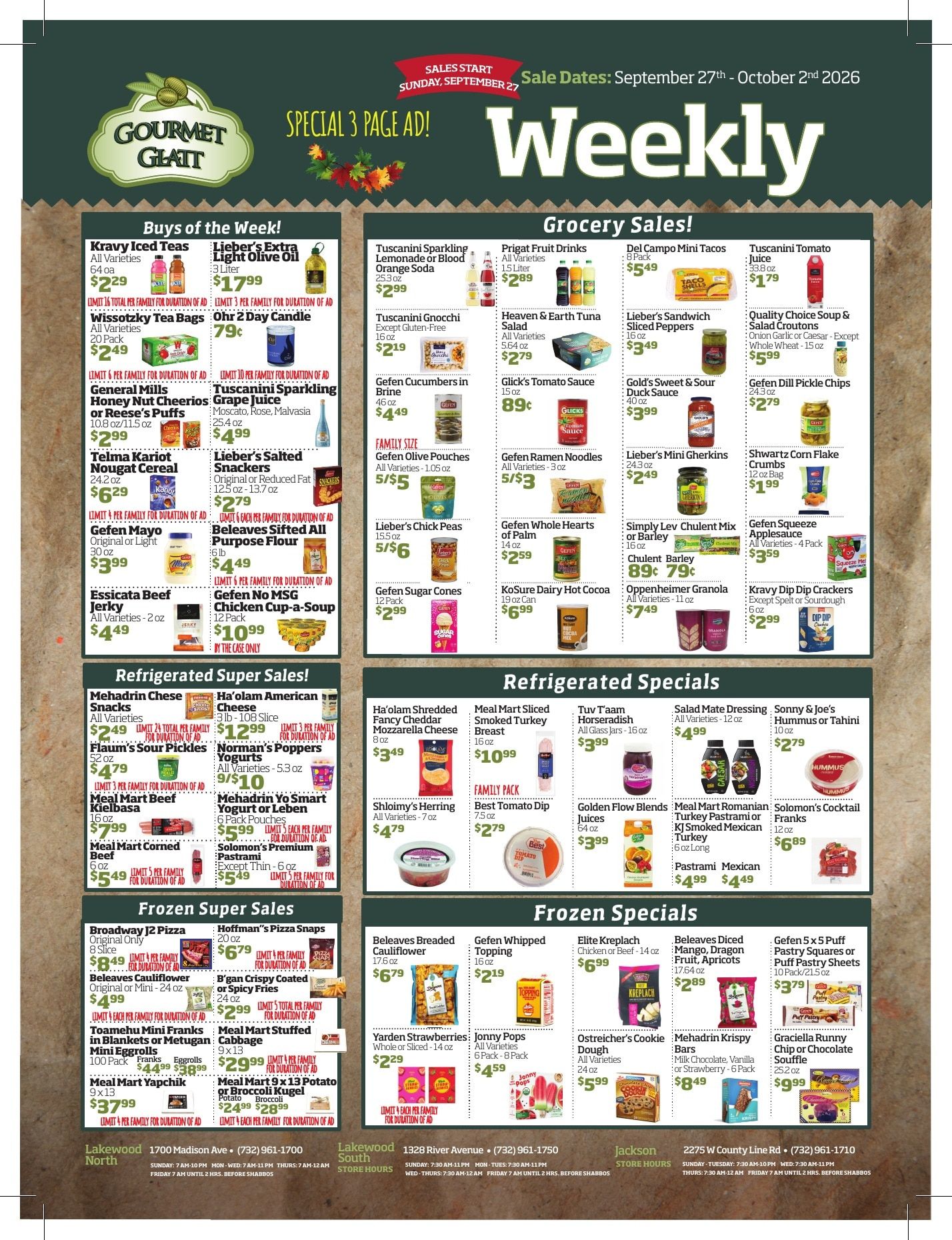 Gourmet Glatt (New Jersey) Weekly Ad September 26 - October 2, 2026