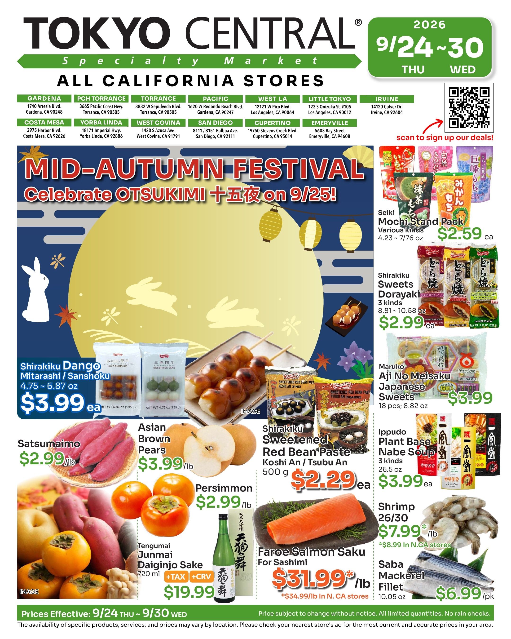 Tokyo Central and Marukai (California) Weekly Ad September 24 - 30, 2026