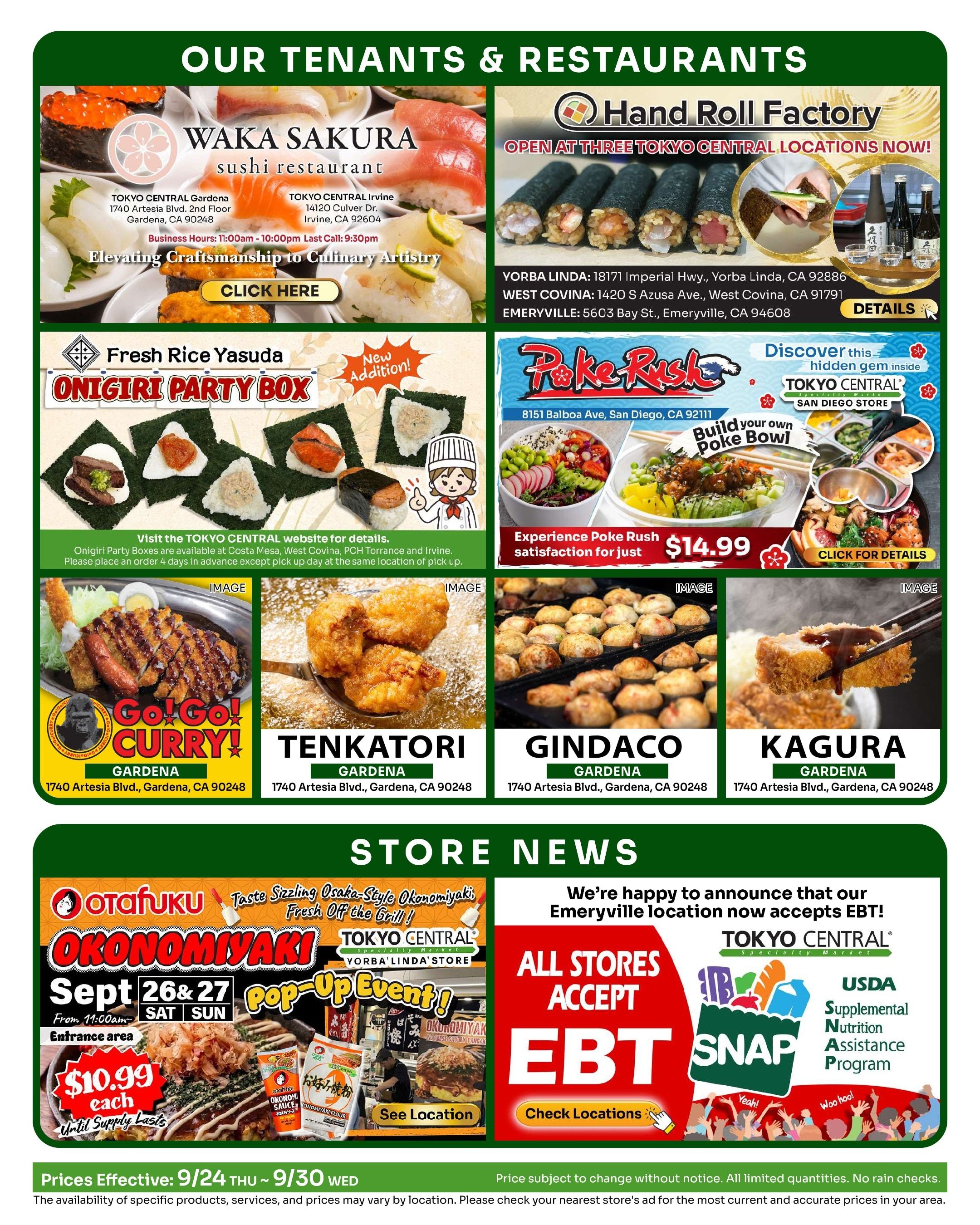 Tokyo Central and Marukai (California) Weekly Ad September 24 - 30, 2026