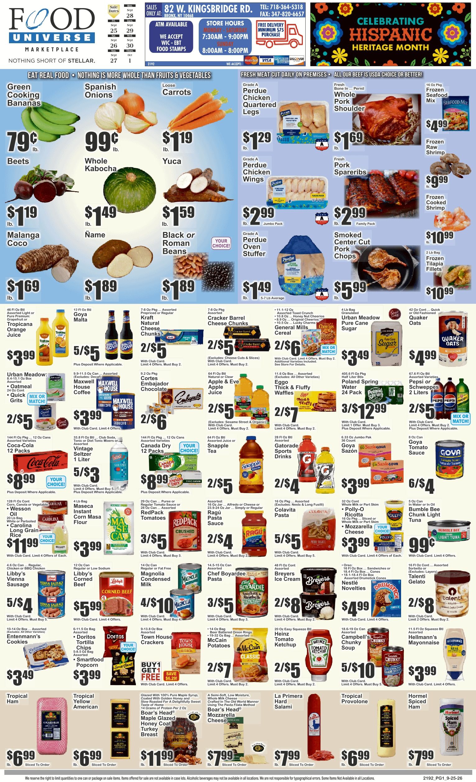 Food Universe (82 W. Kingsbridge Rd., Bronx, NY) 09/25 - 10/01 Preview Weekly Ad September 25 - October 1, 2026