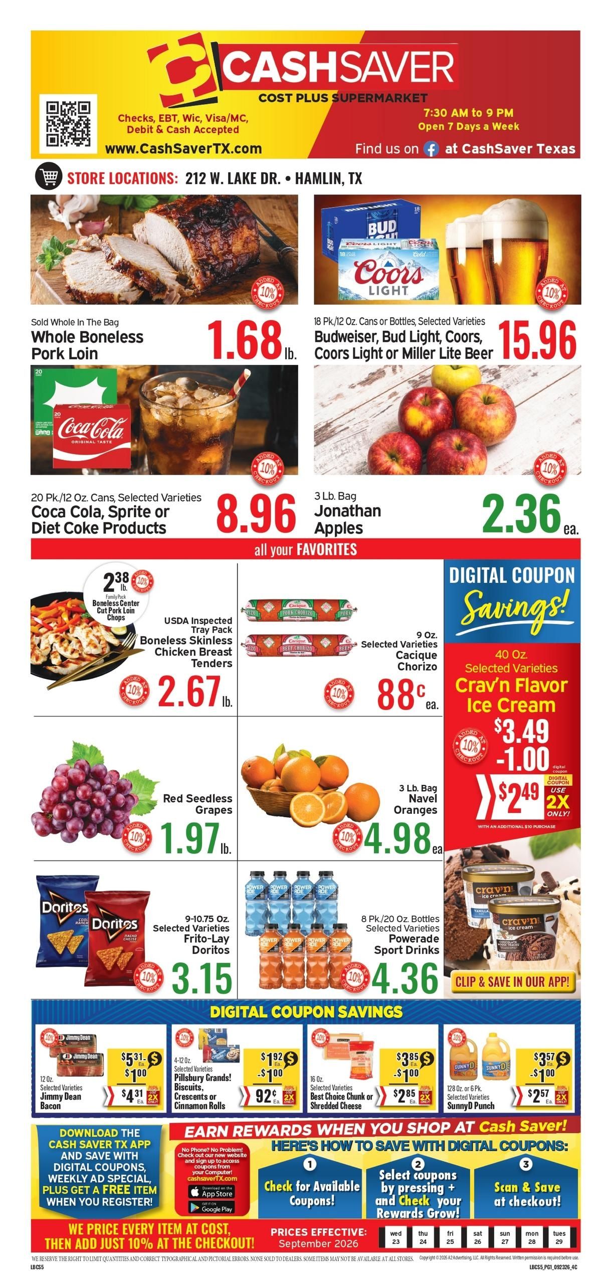 Cash Saver Texas (Abilene-Rotan Area, TX) Weekly Ad September 23 - 29, 2026