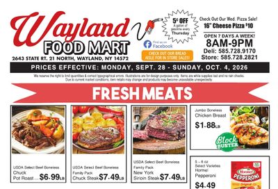 Wayland Food Mart Weekly Ad September 28 - October 4, 2026