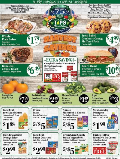 Tops Marketplace Weekly Ad September 25 - October 1, 2026