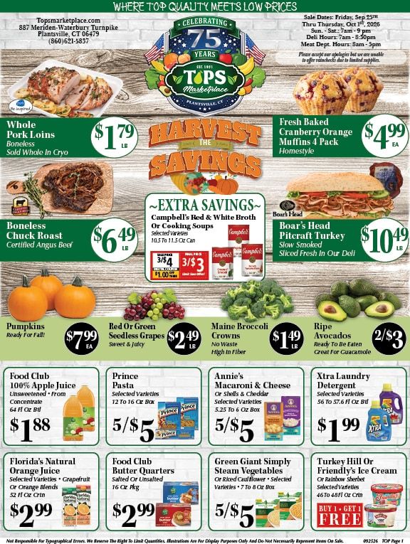 Tops Marketplace Weekly Ad September 25 - October 1, 2026