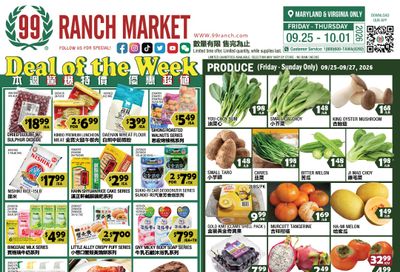 99 Ranch Market (Gaithersburg and other locations, MD) Weekly Ad September 25 - October 2, 2026
