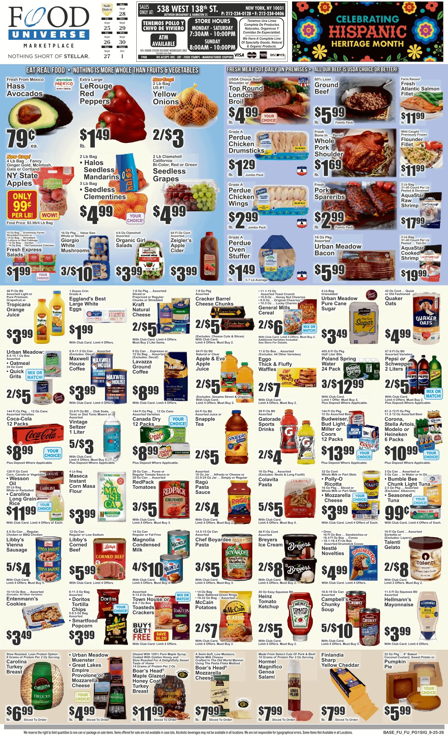 Food Universe (538 W. 138th St., New York, NY) Weekly Ad September 25 - October 1, 2026