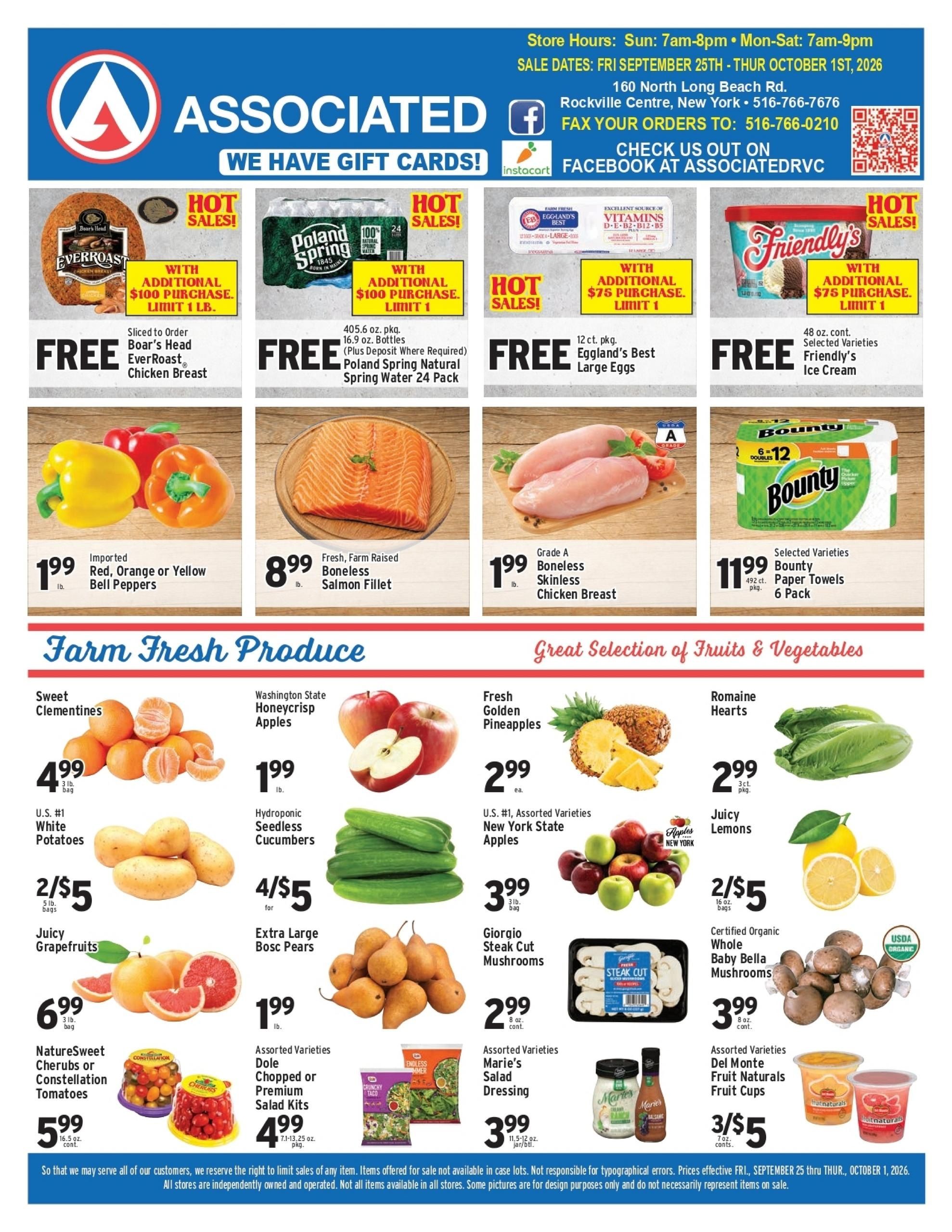Associated Supermarkets (Carle Place Area, NY) Weekly Ad September 25 - October 1, 2026