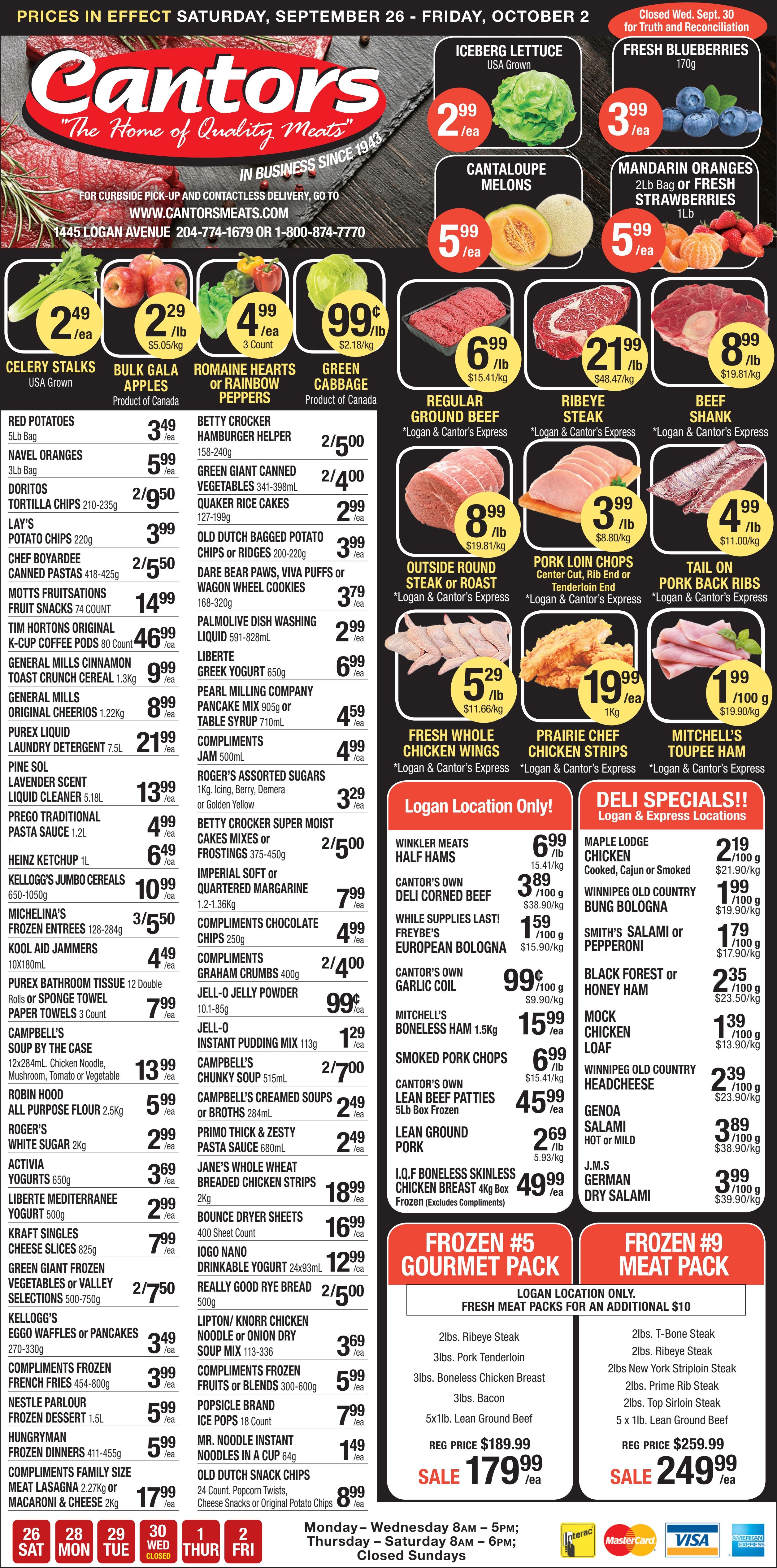 Cantor's Meats Flyer September 26 to October 2