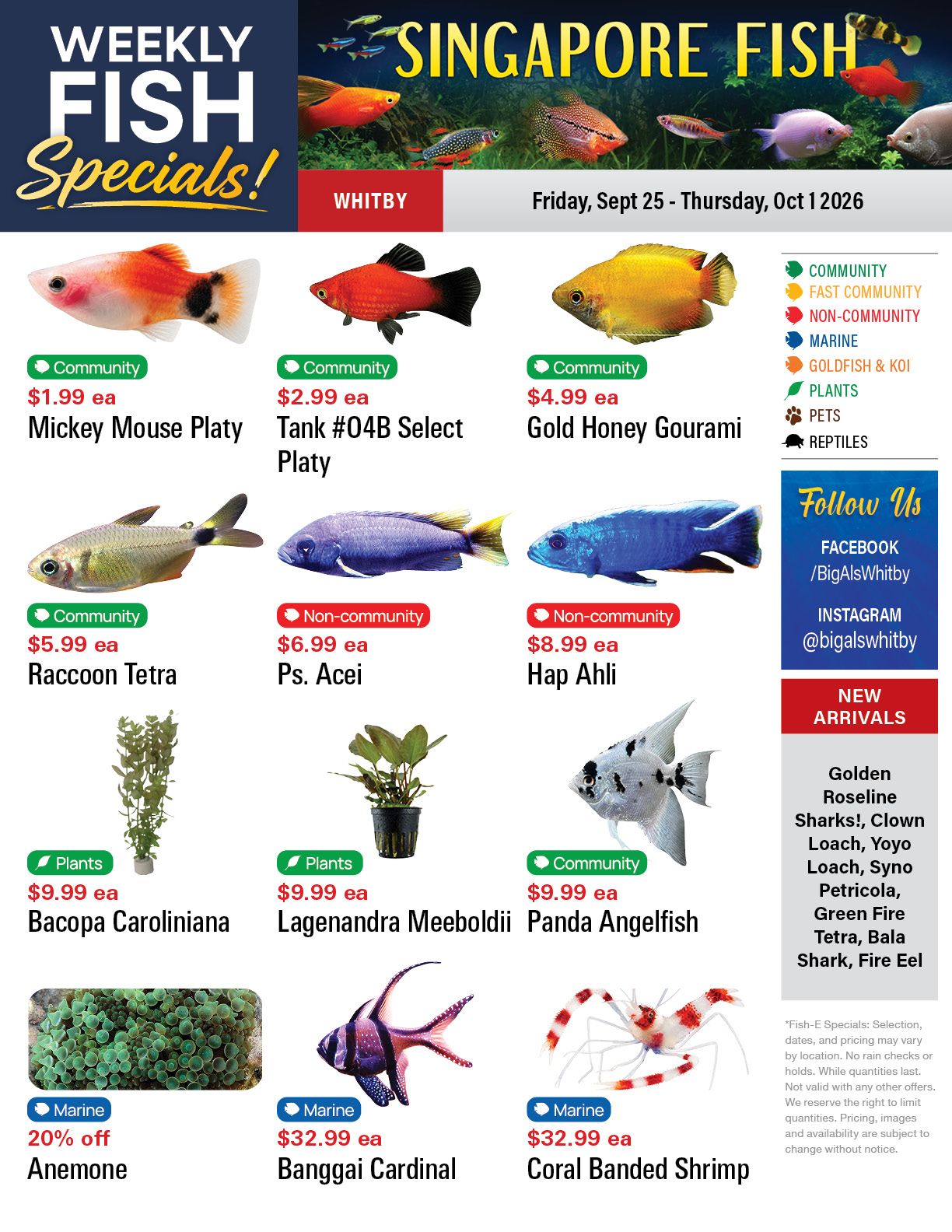 Big Al's (Whitby) Weekly Specials September 25 to October 1