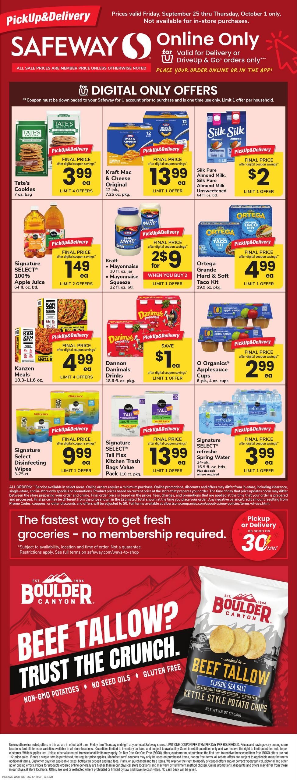 Safeway (Bethany Beach Area, DE) Bonus Online Savings Weekly Ad September 25 - October 1, 2026