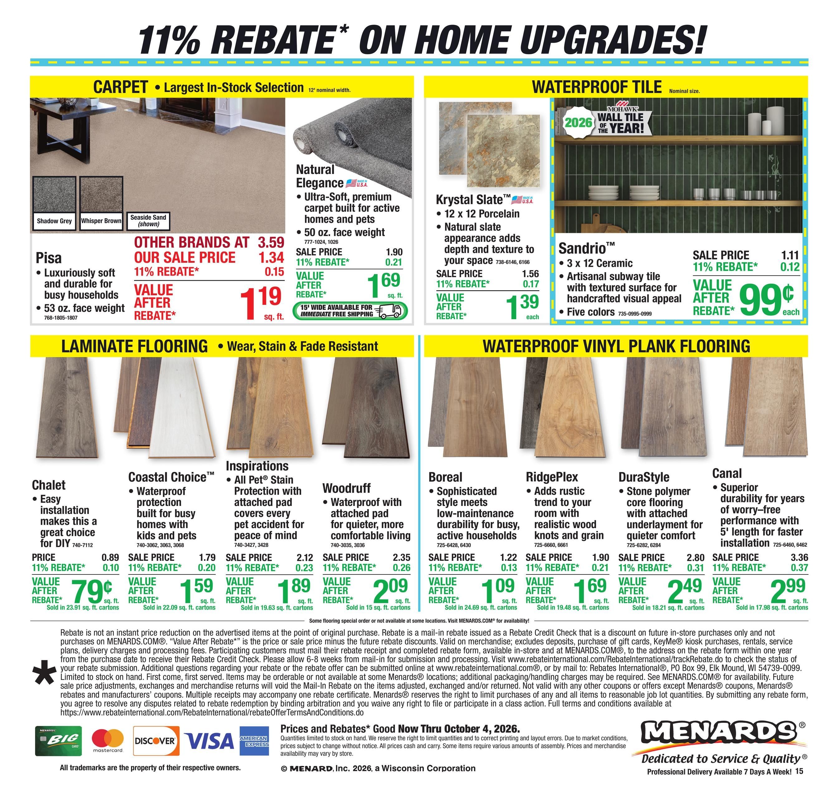 Menards (Bennett Area, IA) 11% Rebate Sale Weekly Ad September 23 - October 4, 2026