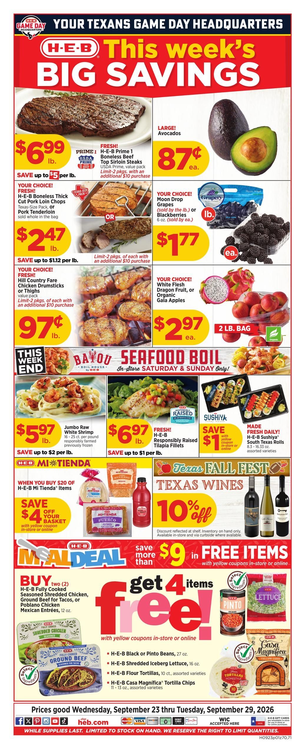 H-E-B (Conroe-Pasadena Area, TX) Weekly Ad September 23 - 29, 2026