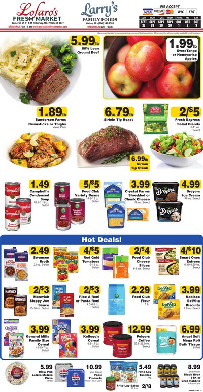Lofaro's Fresh Market (101 Carmen Drive, Harvey, MI) Weekly Ad September 27 - October 3, 2026