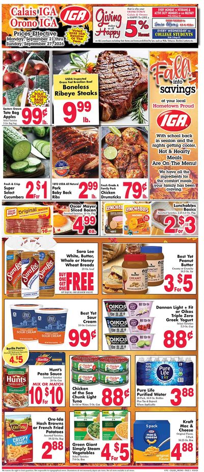 Orono IGA Weekly Ad September 27 - October 3, 2026