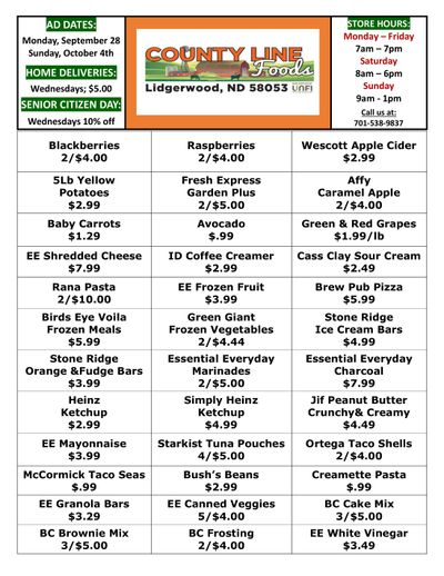 County Line Foods Weekly Ad September 28 - October 4, 2026
