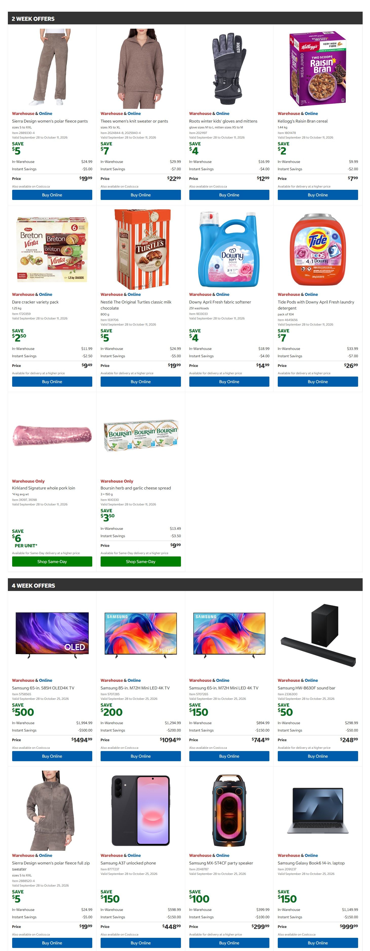 Costco (West, ON, Atlantic Canada) Warehouse Offers September 28 to October 11