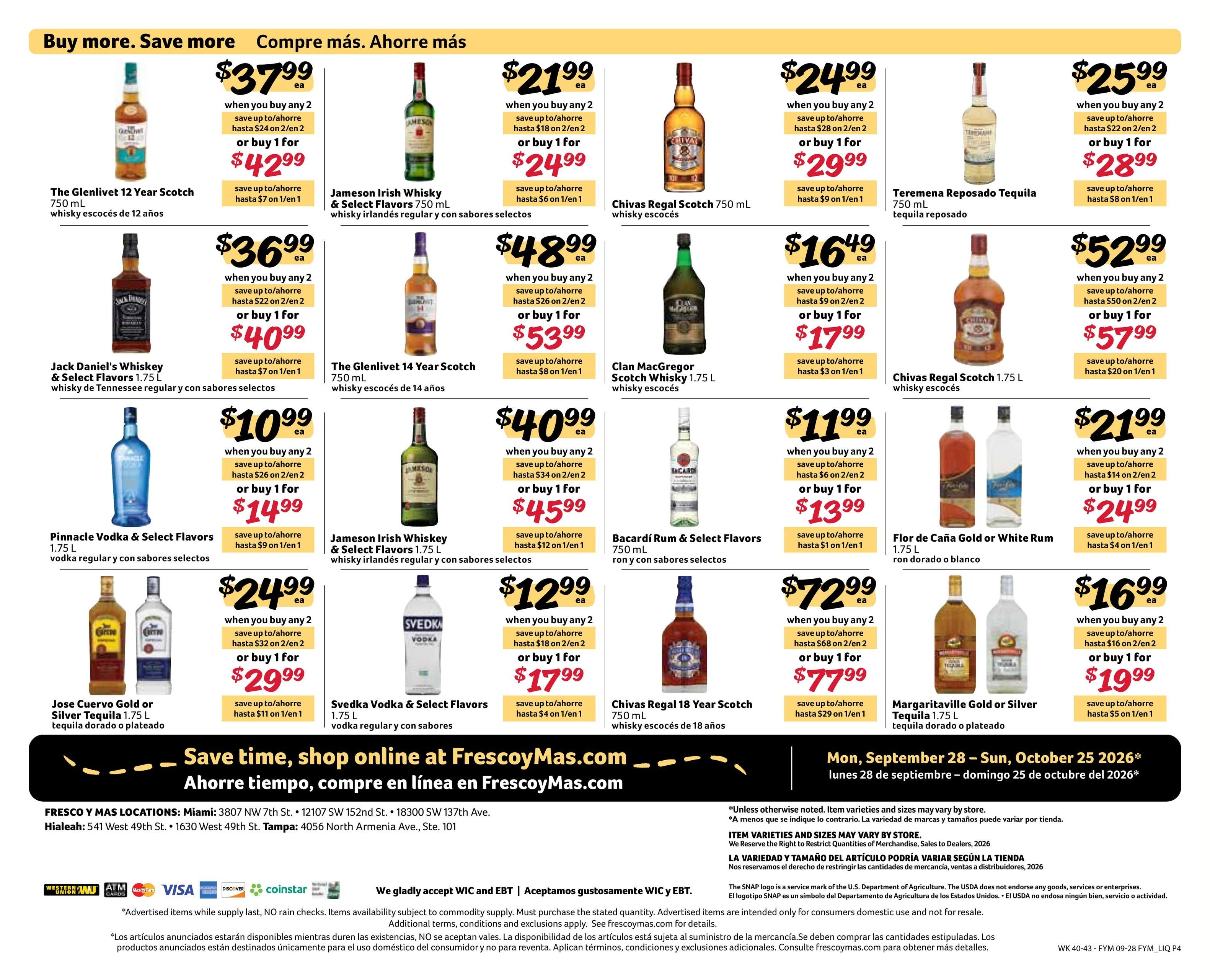 Fresco Y Mas Alcohol Weekly Ad September 28 - October 25, 2026