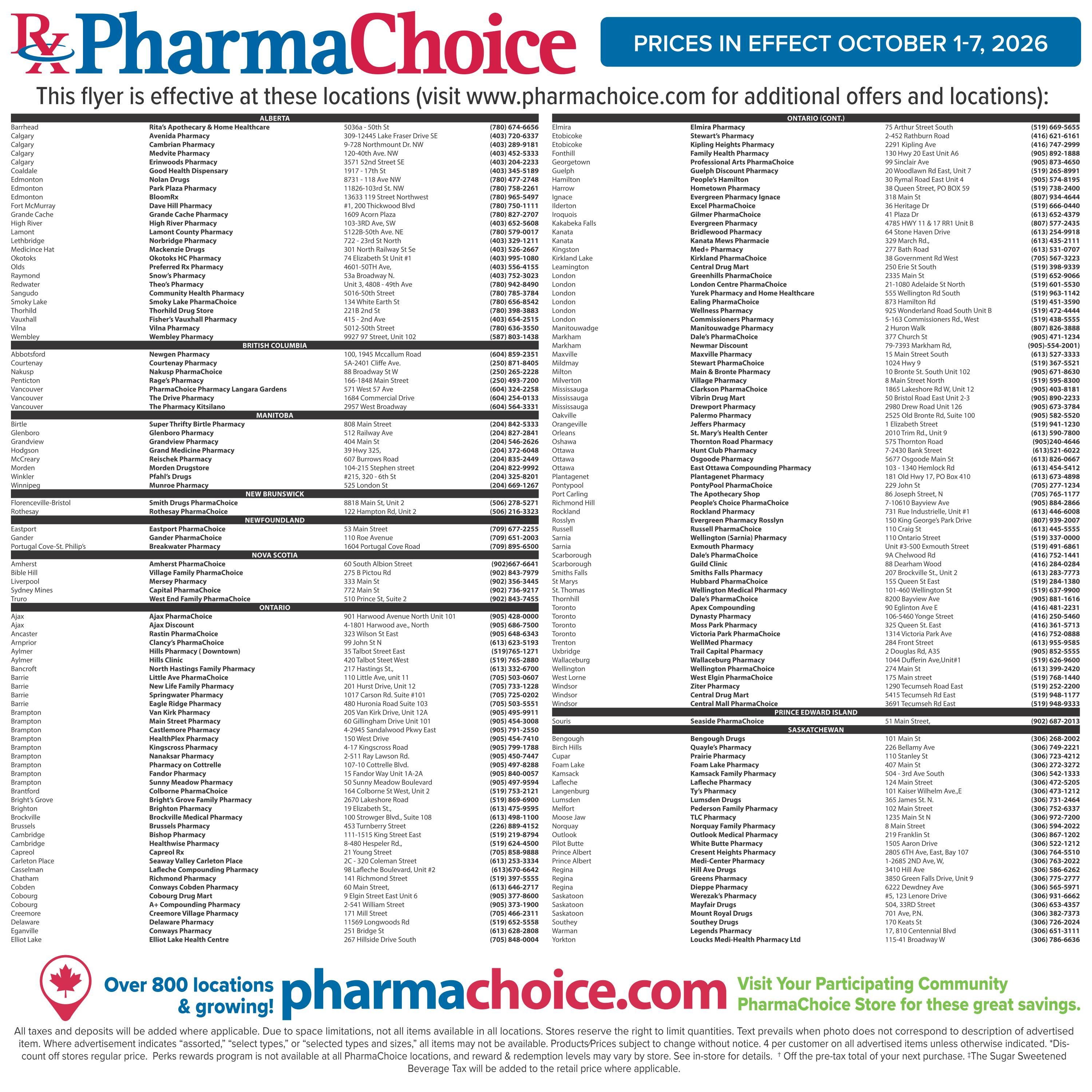 PharmaChoice Health Centre Flyer October 1 to 7