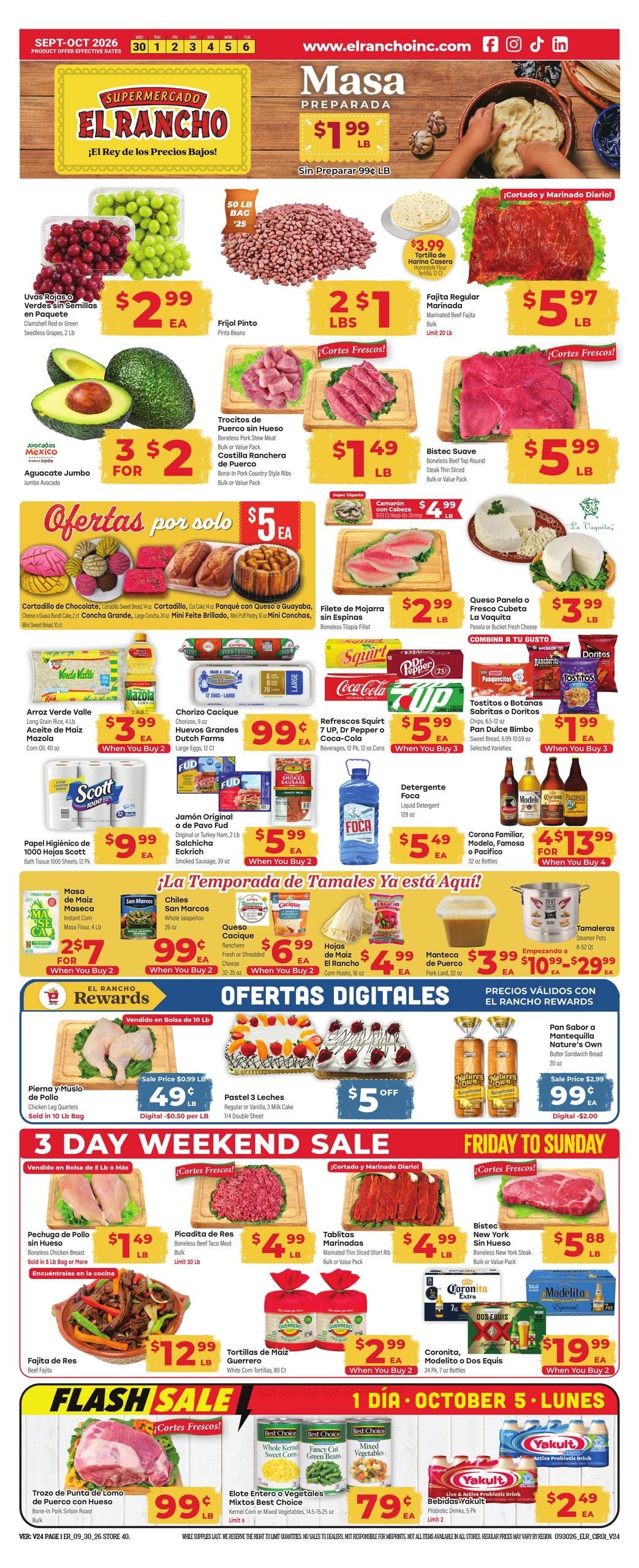 El Rancho Supermercado (Bedford Area, TX) Weekly Ad September 30 - October 6, 2026