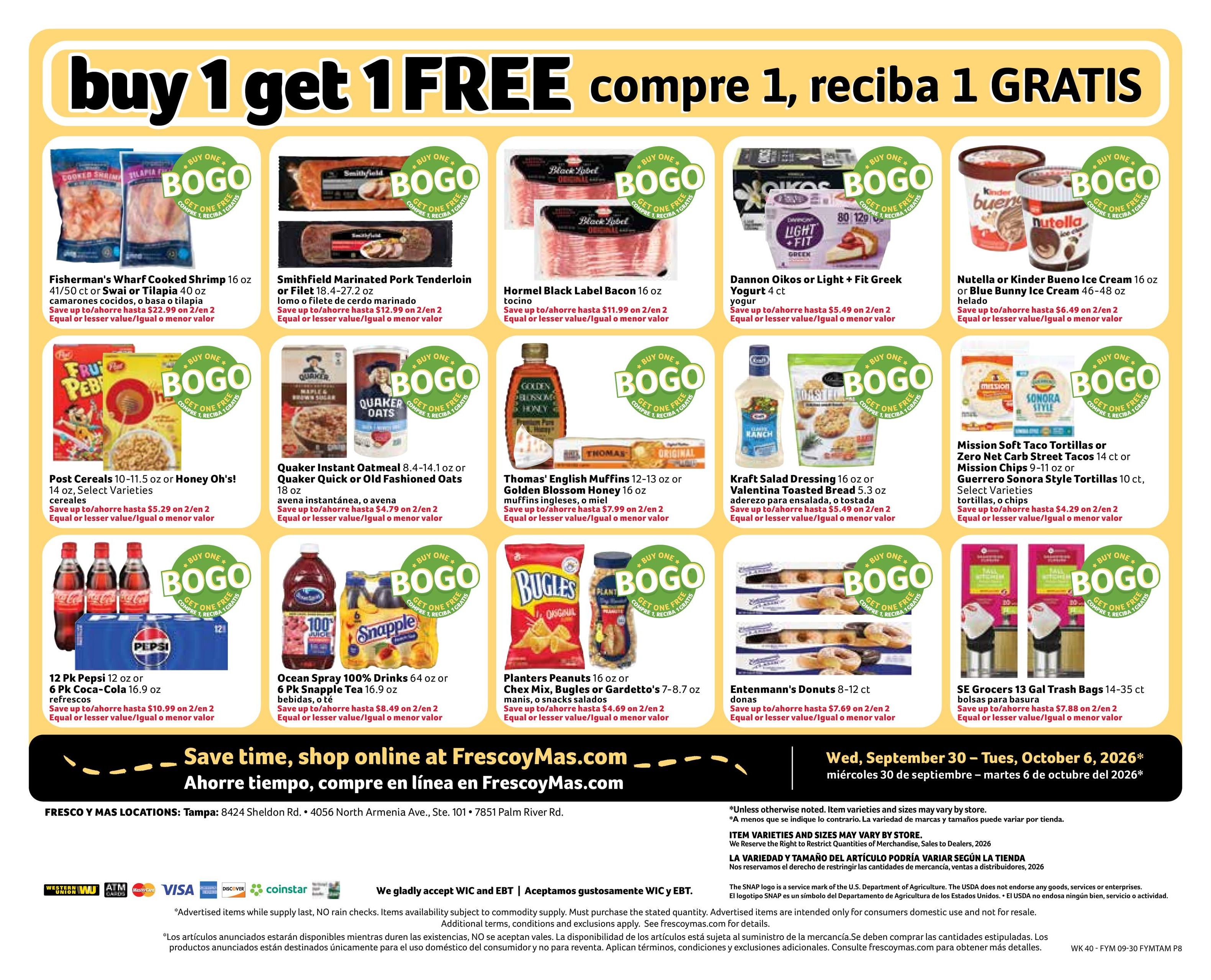 Fresco Y Mas (Tampa Area, FL) Weekly Ad September 30 - October 6, 2026