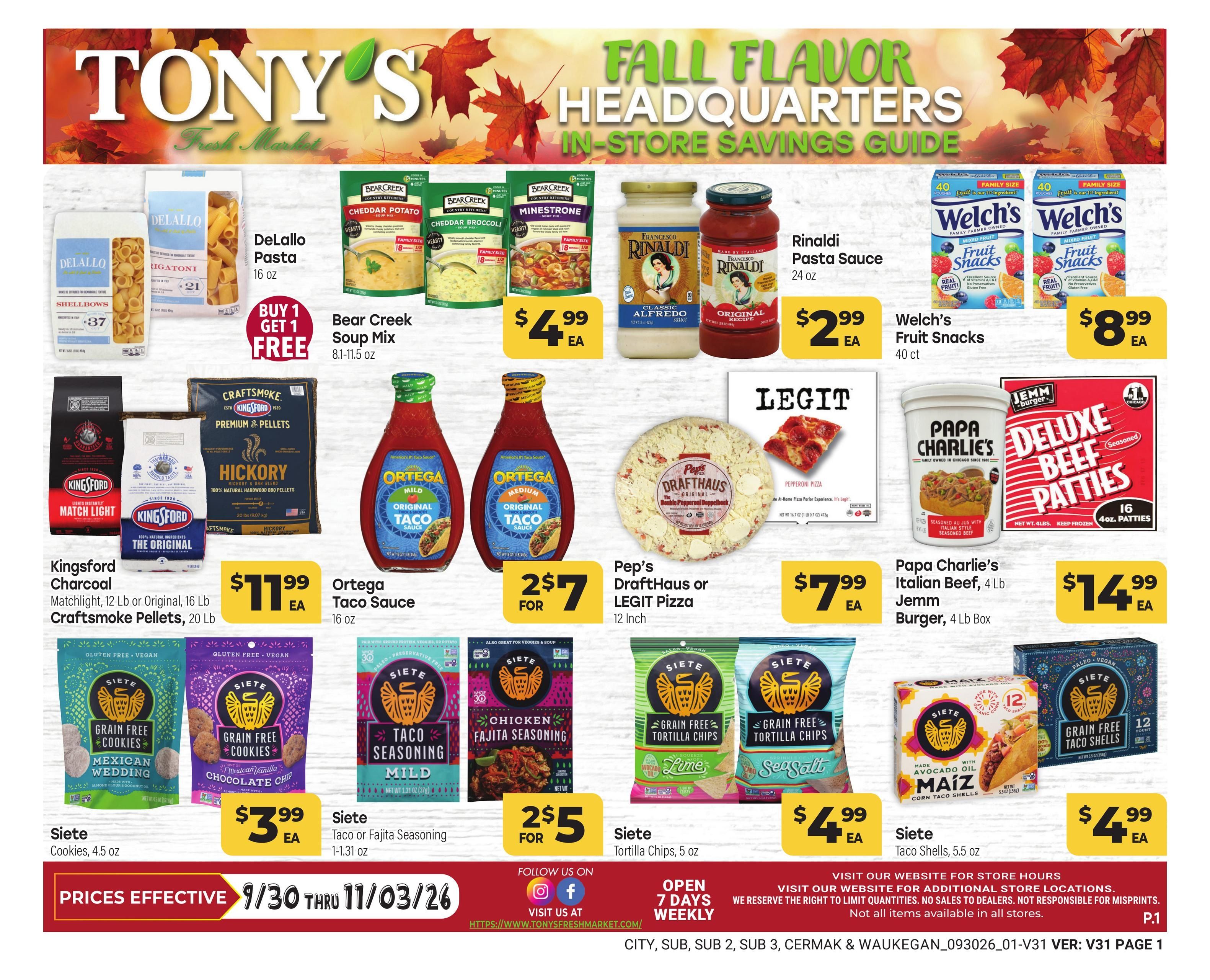 Tony's Fresh Market Weekly Ad September 30 - November 3, 2026