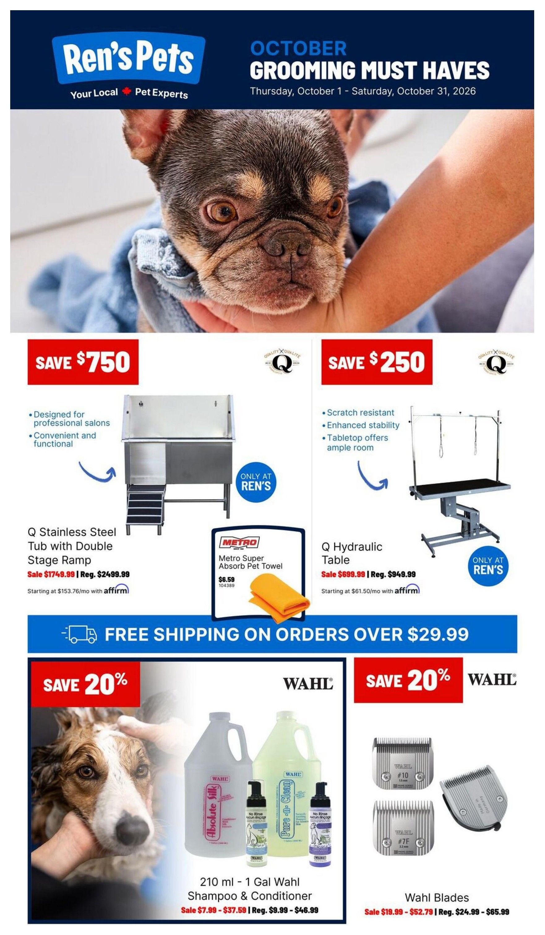 Ren's Pets Pet Grooming Must-Haves Monthly Flyer October 1 to 31