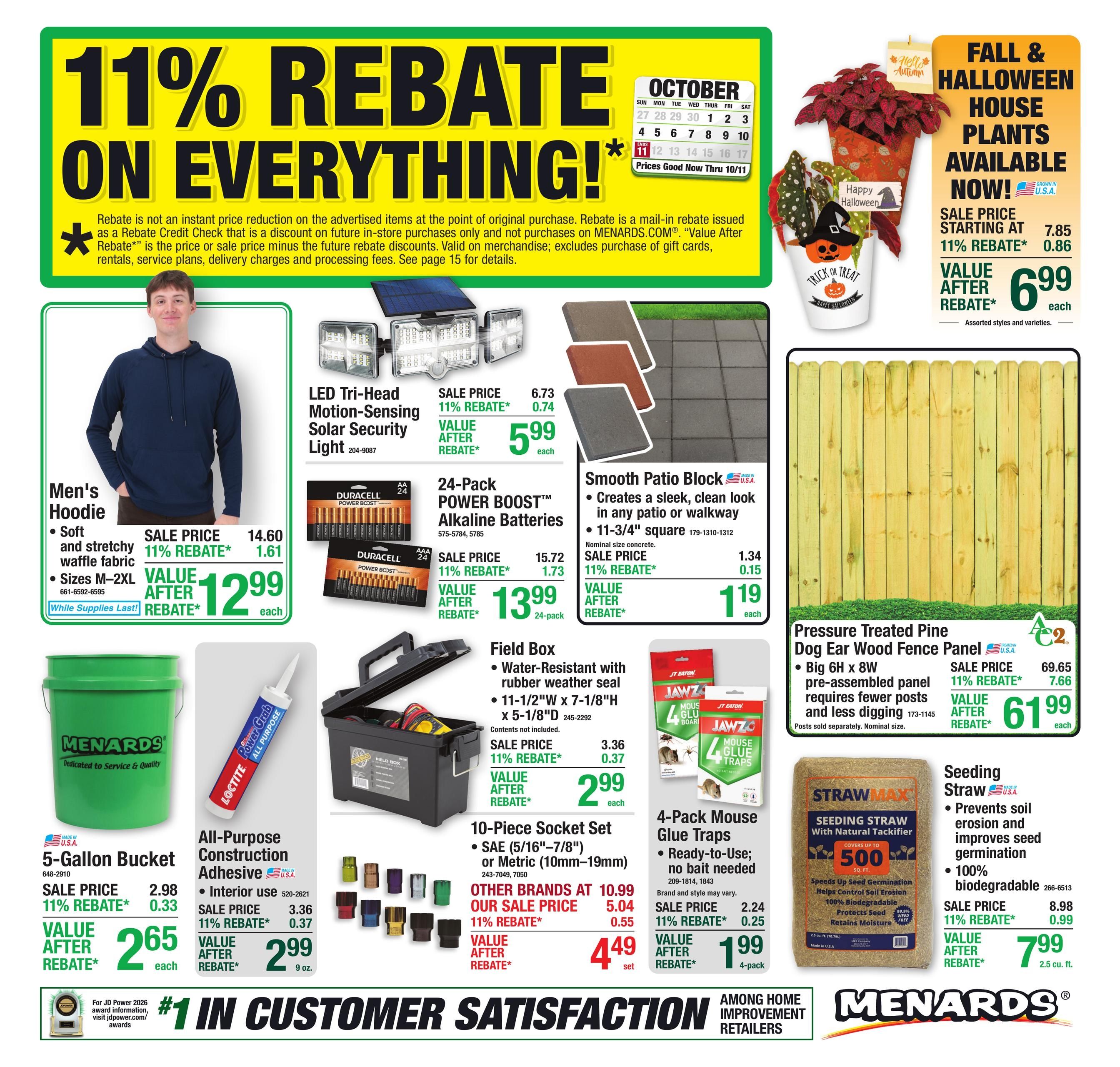 Menards (River Falls Area, WI) 11% Rebate Sale Weekly Ad September 30 - October 11, 2026