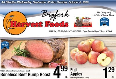 Harvest Foods (Hungry Horse Area, MT) Weekly Ad September 30 - October 6, 2026