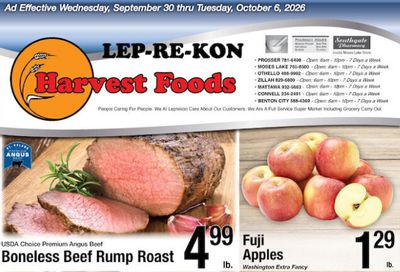 Harvest Foods (Wapato Area, WA) Weekly Ad September 30 - October 6, 2026