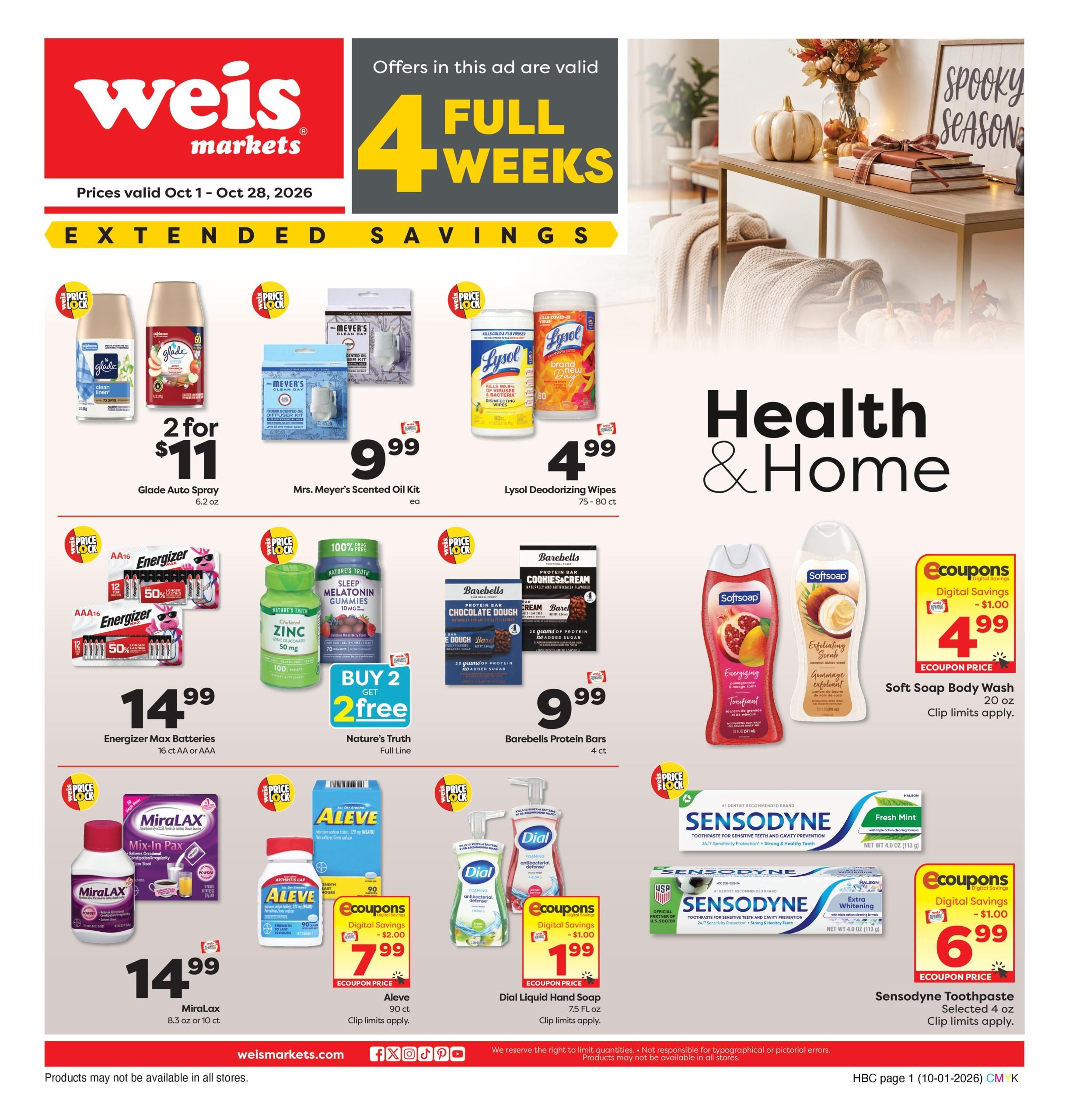 Weis Markets Monthly Home Weekly Ad October 1 - 28, 2026