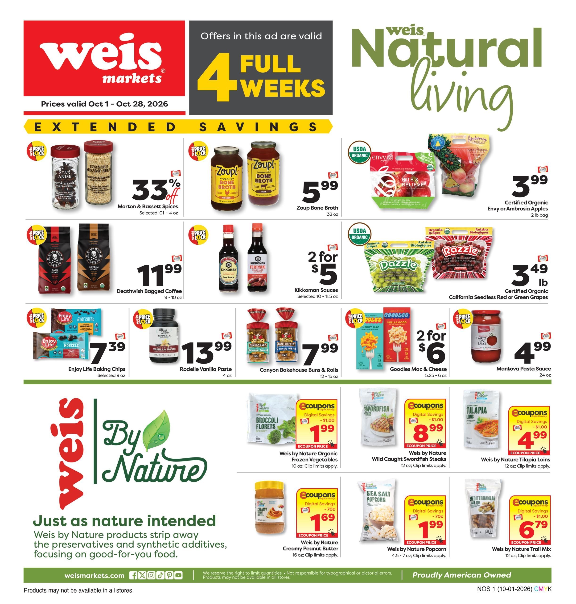 Weis Markets Natural & Organic Weekly Ad October 1 - 28, 2026