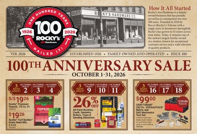 Ace Hardware (Bethany Area, CT) Rocky's 100th Anniversary Event Weekly Ad October 1 - 31, 2026