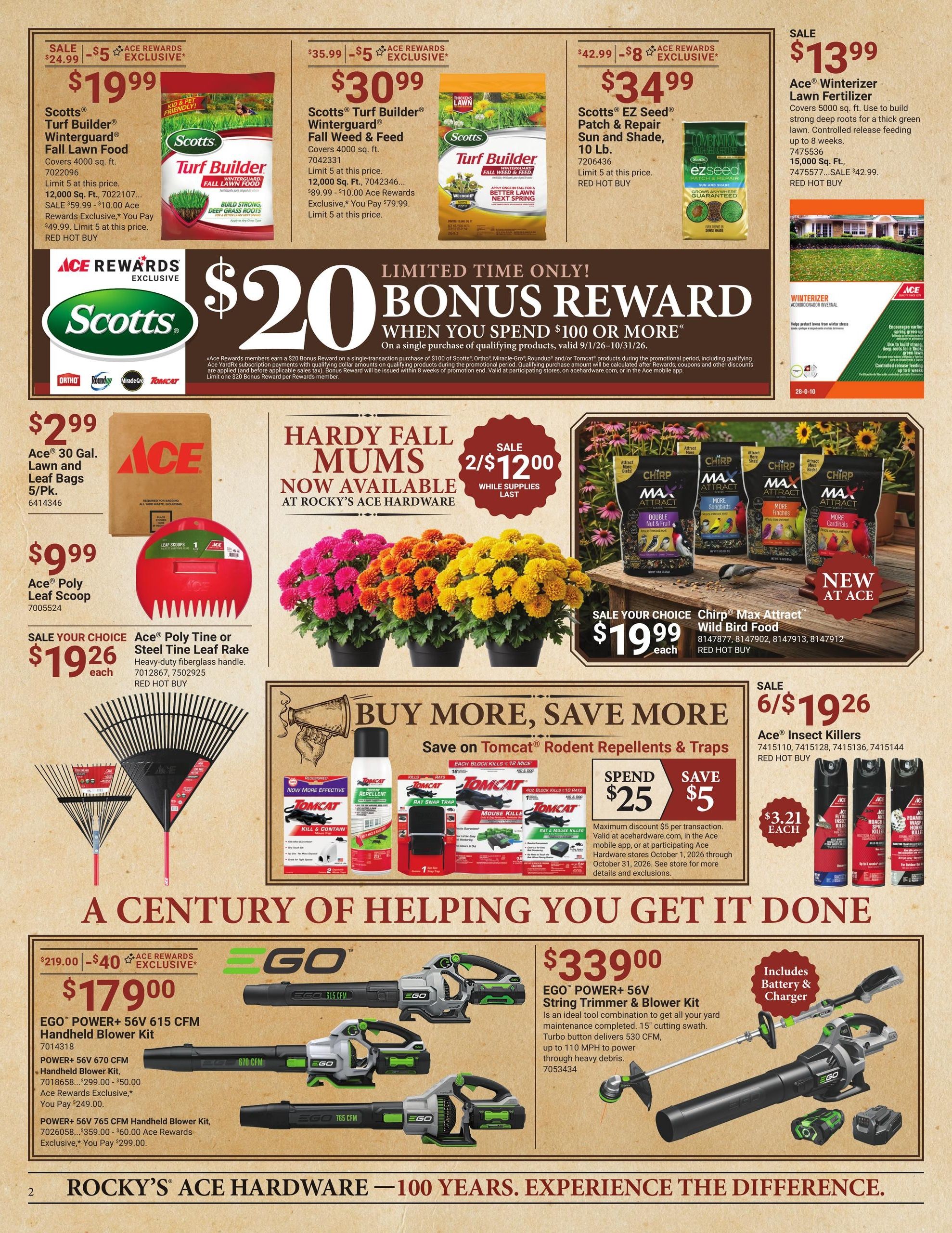 Ace Hardware (Ansonia Area, CT) Rocky's 100th Anniversary Event Weekly Ad October 1 - 31, 2026