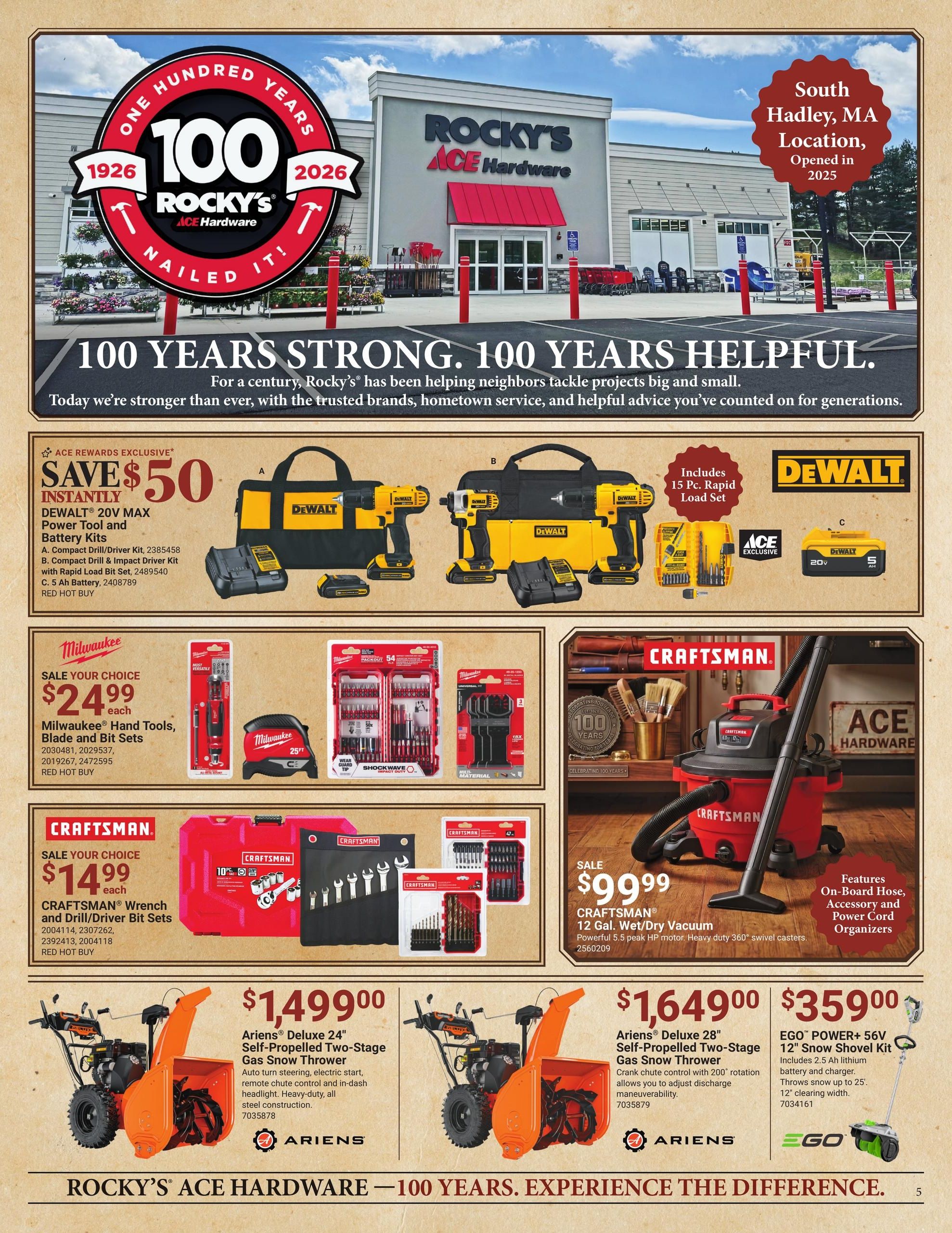 Ace Hardware (Ansonia Area, CT) Rocky's 100th Anniversary Event Weekly Ad October 1 - 31, 2026