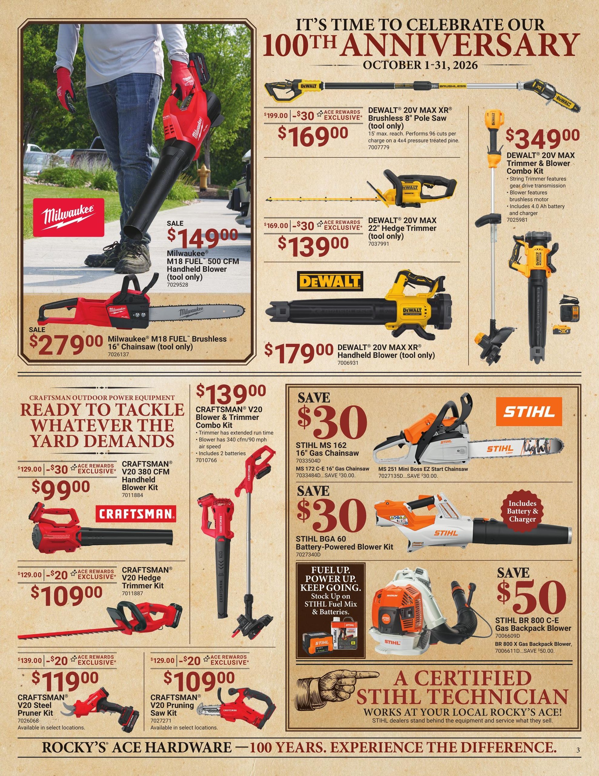Ace Hardware (Boca Raton Area, FL) Rocky's 100th Anniversary Event Weekly Ad October 1 - 31, 2026