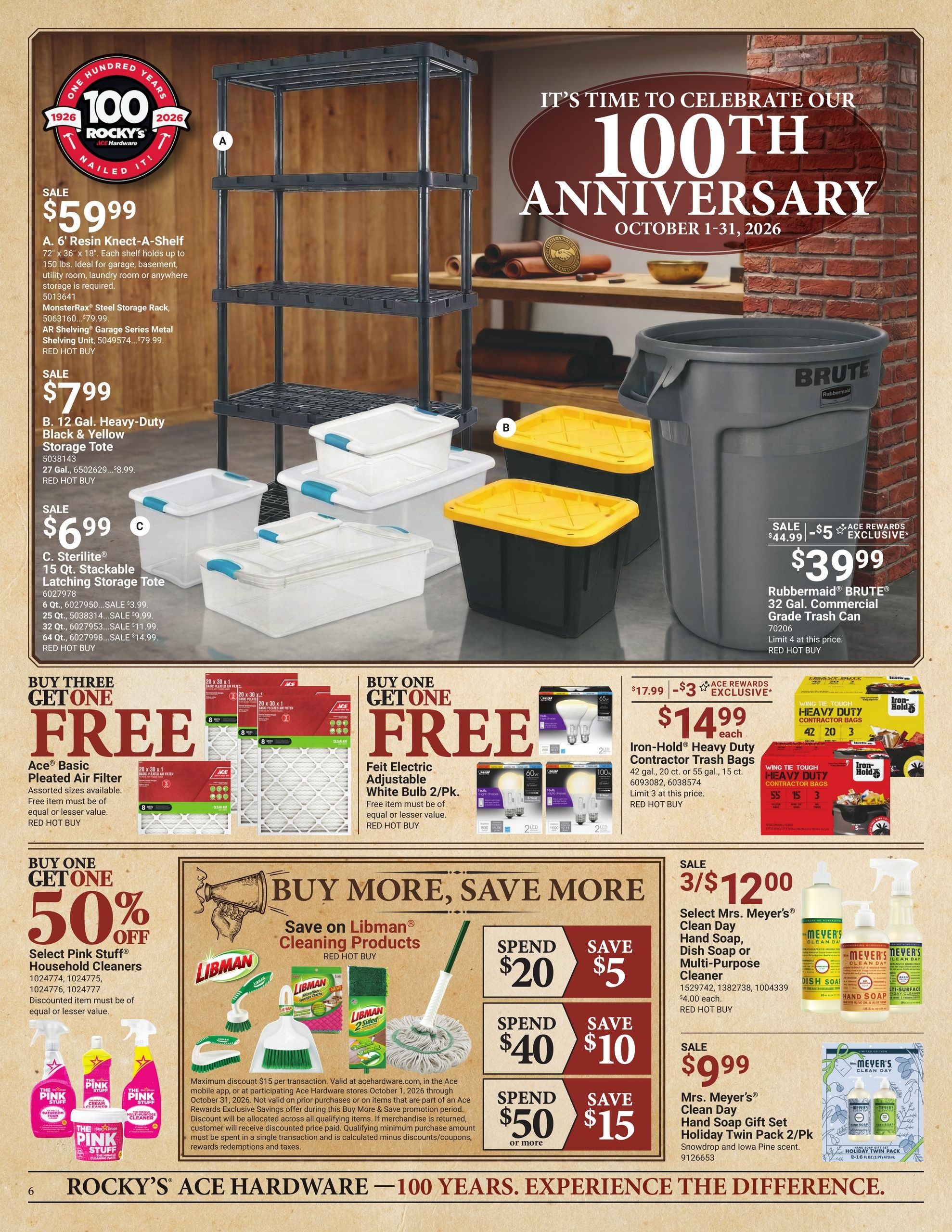 Ace Hardware (Boca Raton Area, FL) Rocky's 100th Anniversary Event Weekly Ad October 1 - 31, 2026