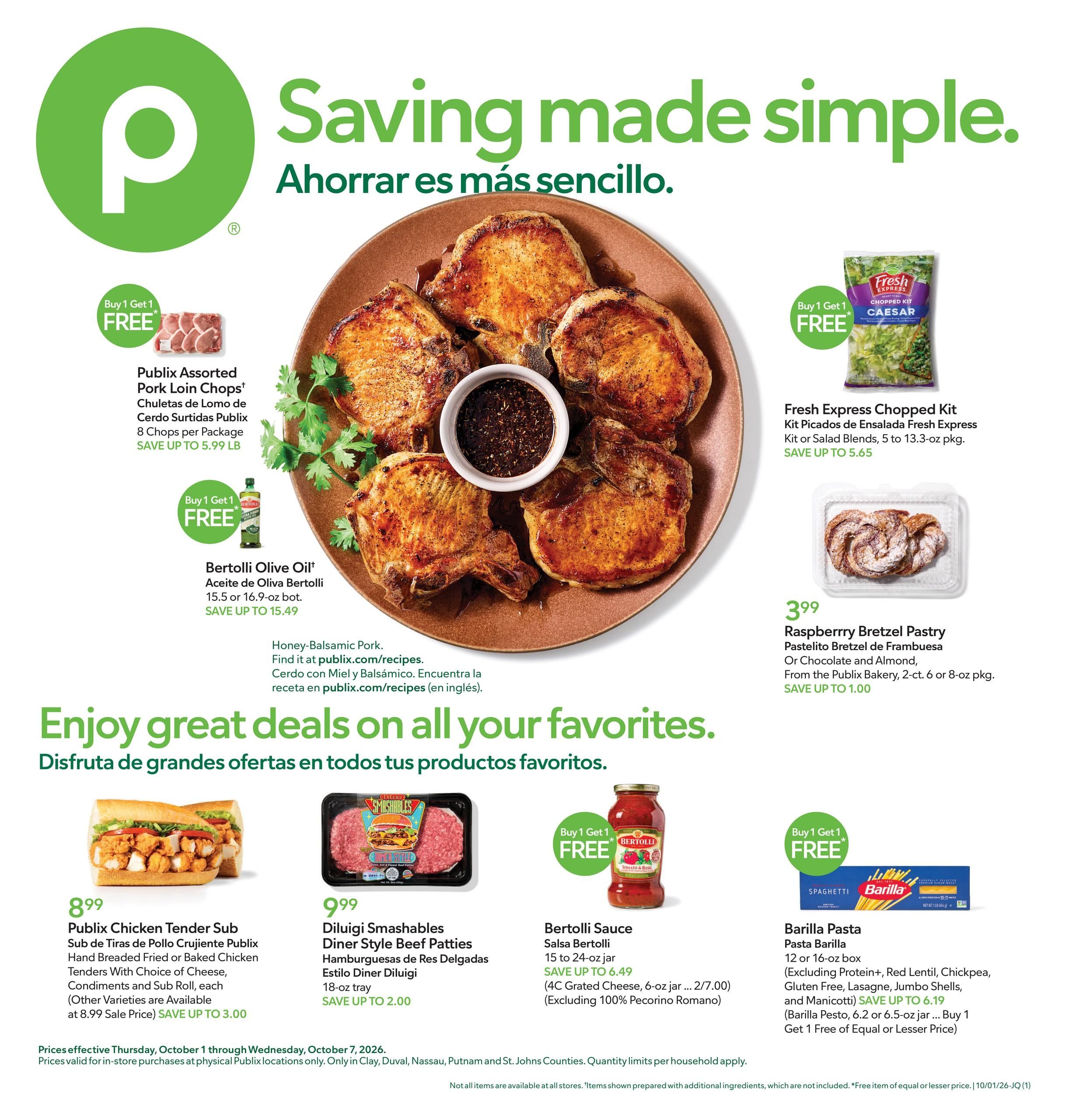 Publix (Jacksonville-Saint Augustine Area, FL) Anuncio Semanal Español Weekly Ad October 1 - 7, 2026