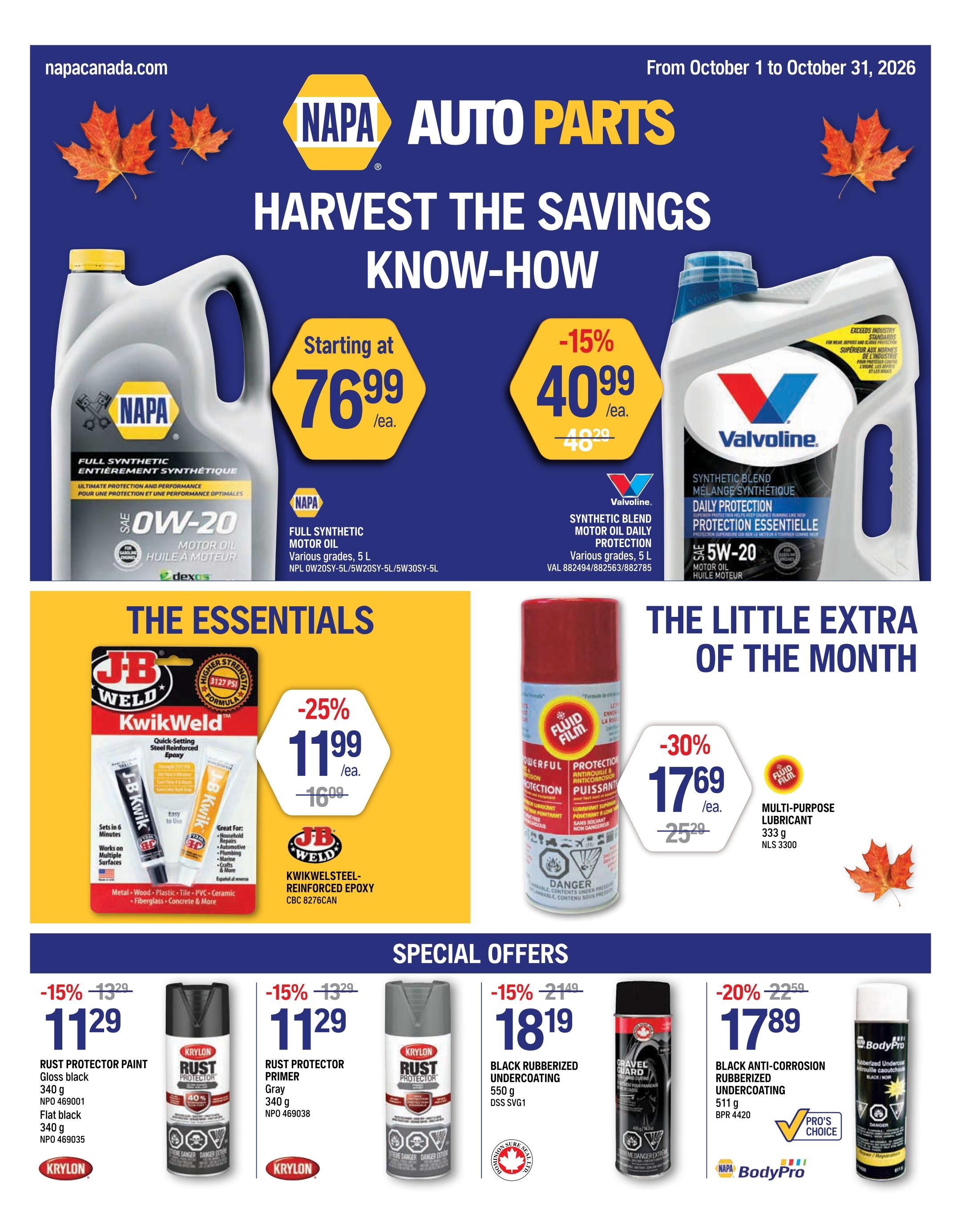 NAPA Auto Parts Flyer October 1 to 31
