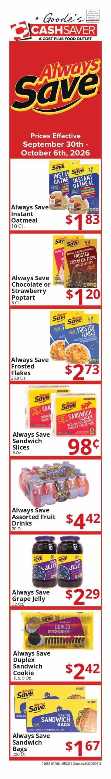 Goode's Cash Saver Weekly Ad September 30 - October 6, 2026
