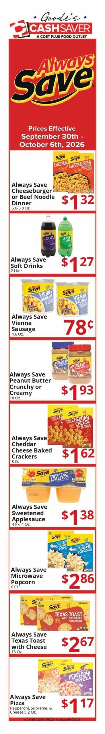 Goode's Cash Saver Weekly Ad September 30 - October 6, 2026