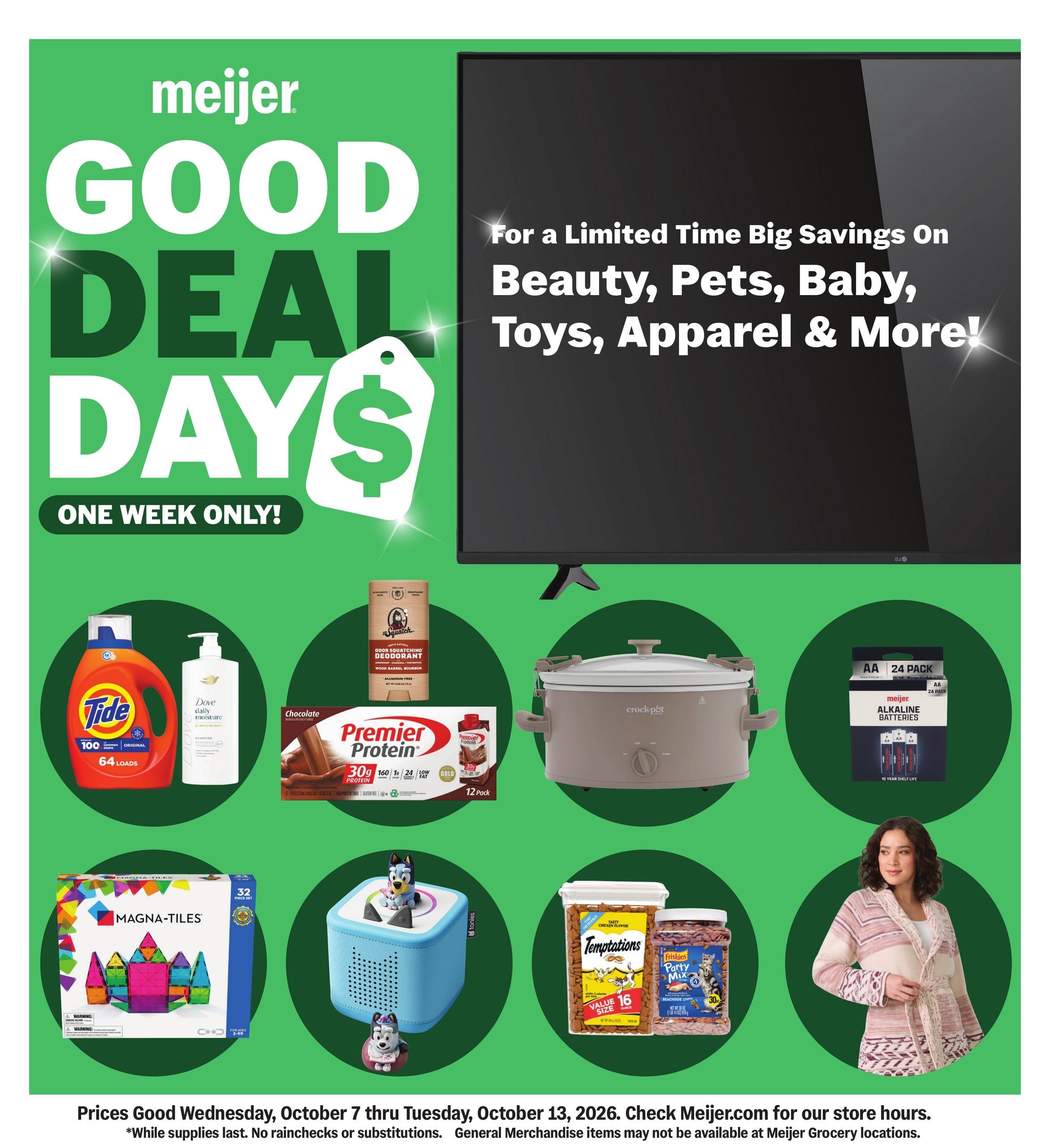 Meijer (Chicago Area, IL) good deal days. one week only! Weekly Ad October 7 - 13, 2026