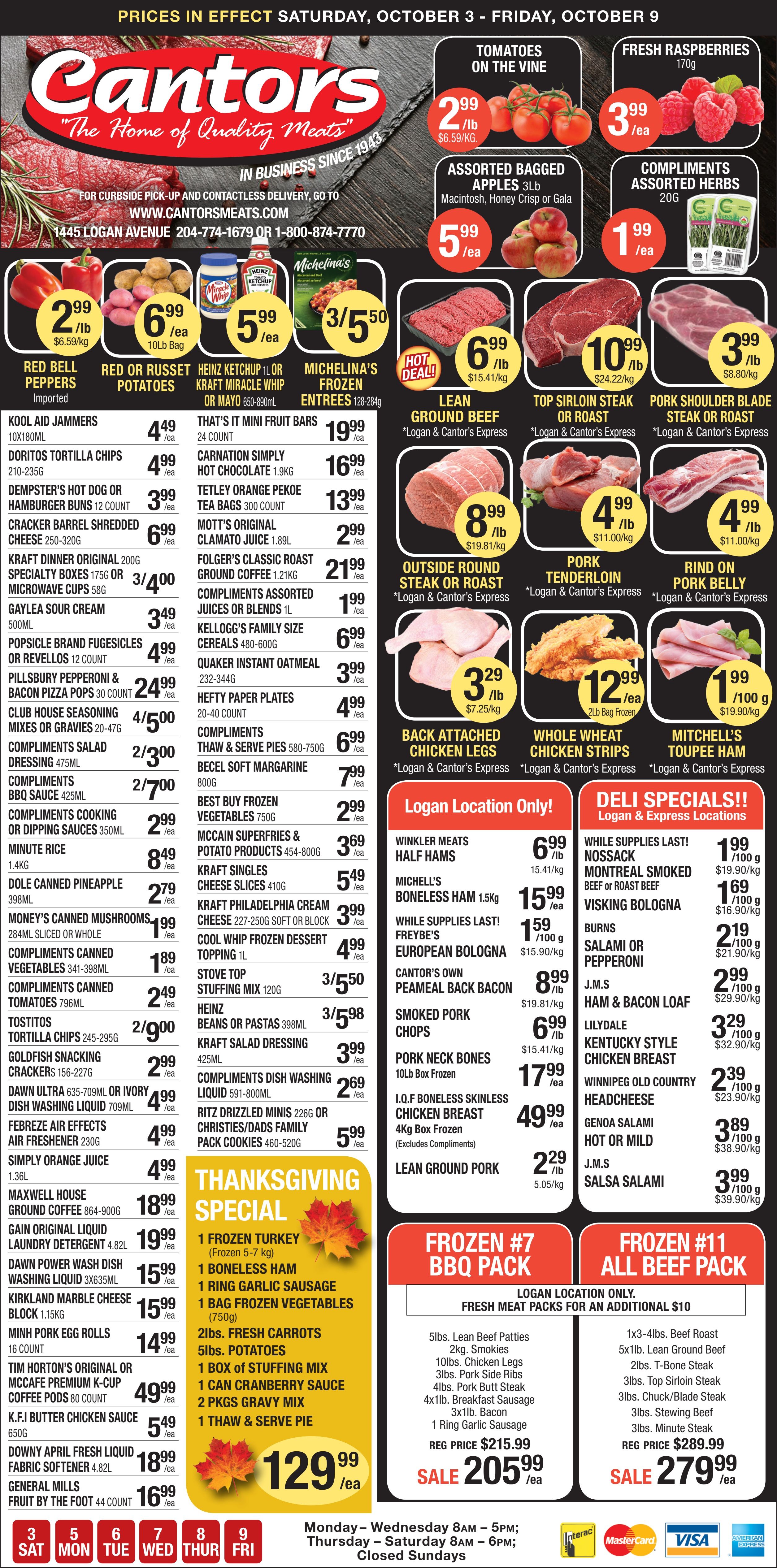 Cantor's Meats Flyer October 3 to 9