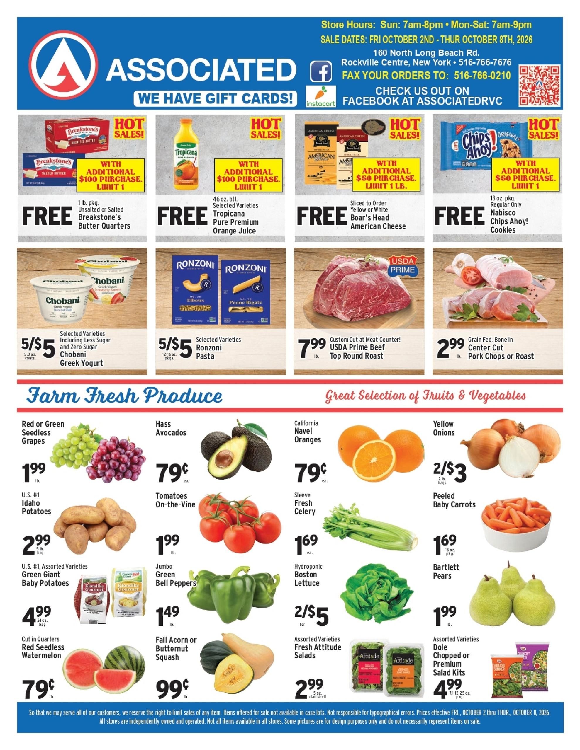 Associated Supermarkets (Carle Place Area, NY) Weekly Ad October 2 - 8, 2026