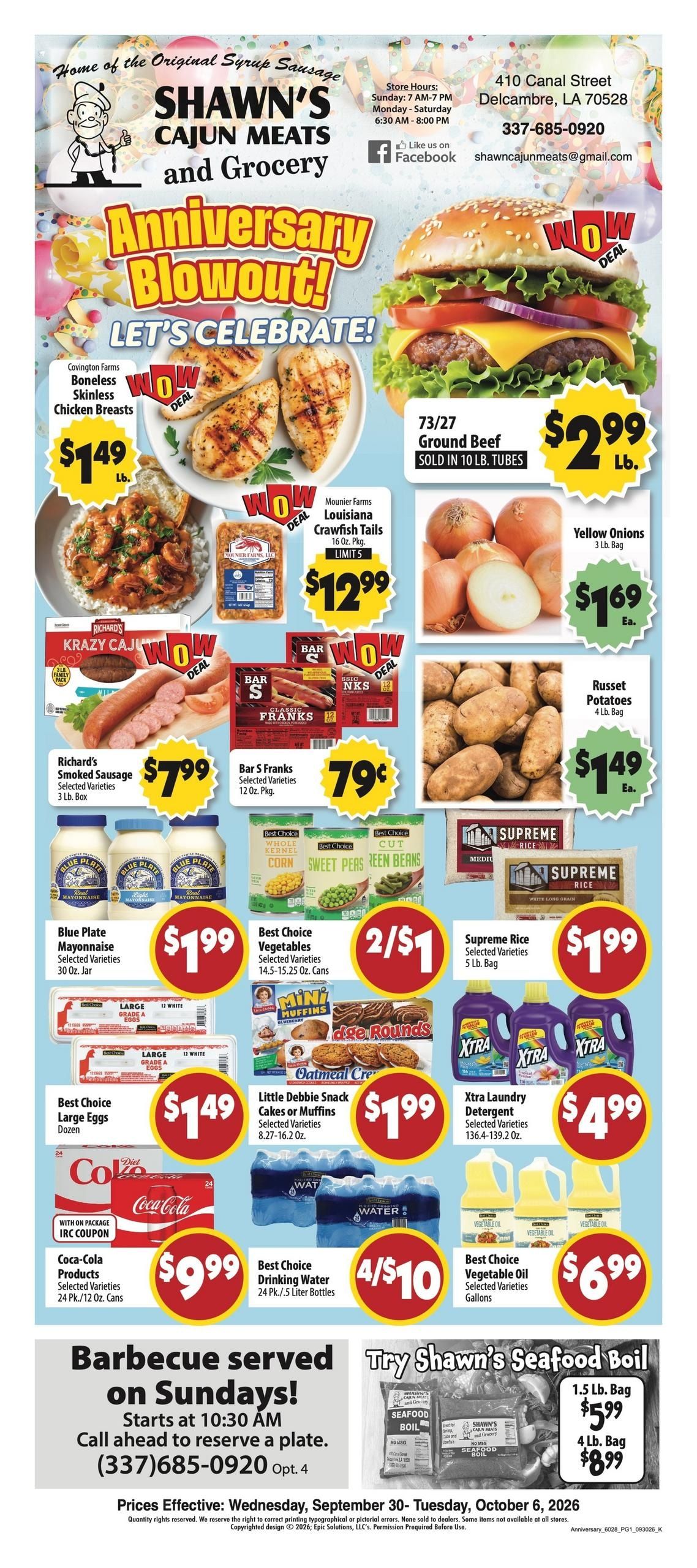 Shawn's Cajun Meats and Grocery Weekly Ad September 30 - October 6, 2026