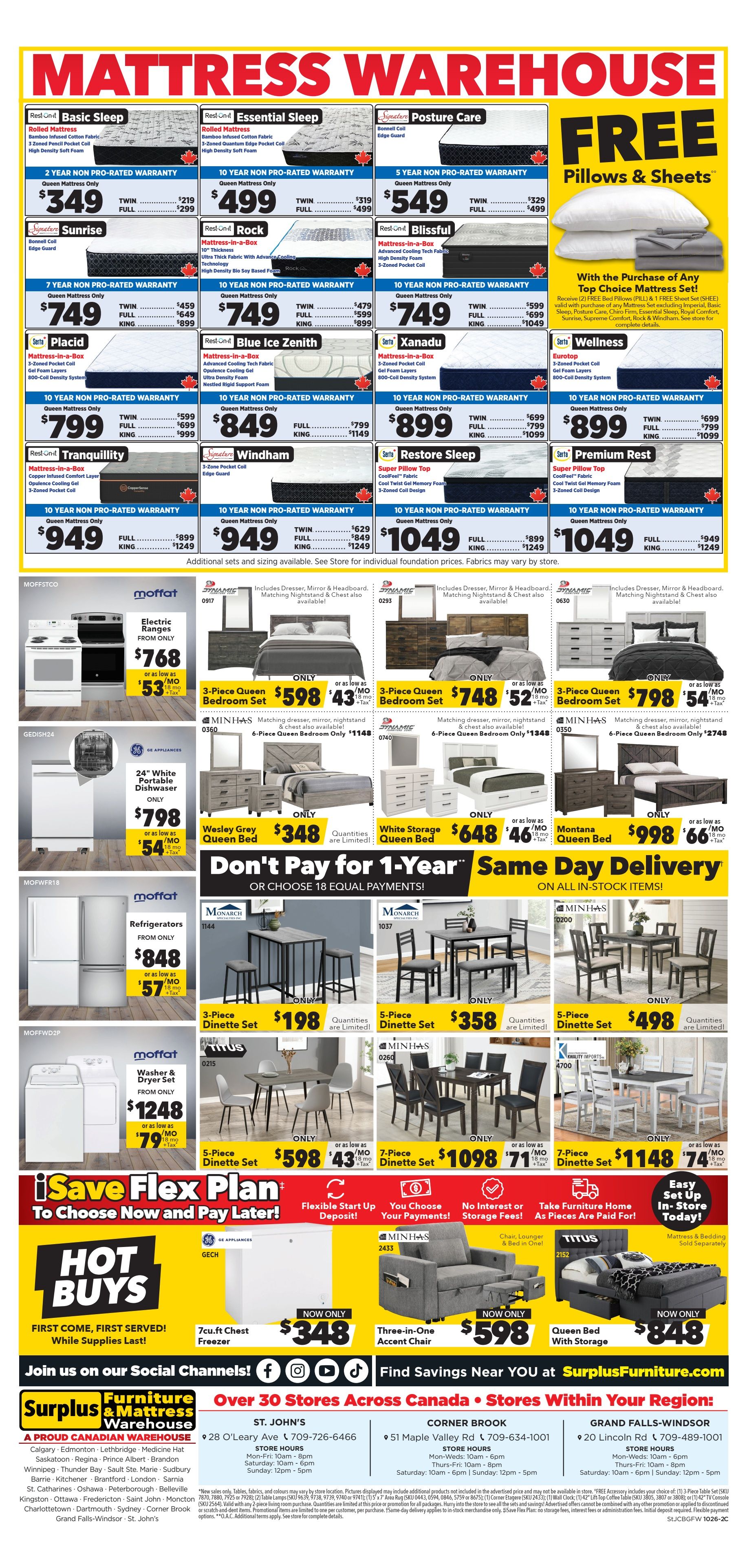 Surplus Furniture & Mattress Warehouse (St. John's, Corner Brook, Grand Falls Windsor) Flyer October 5 to 25