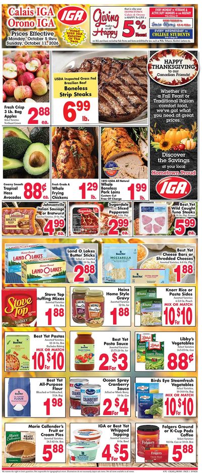 Orono IGA Weekly Ad October 5 - 11, 2026