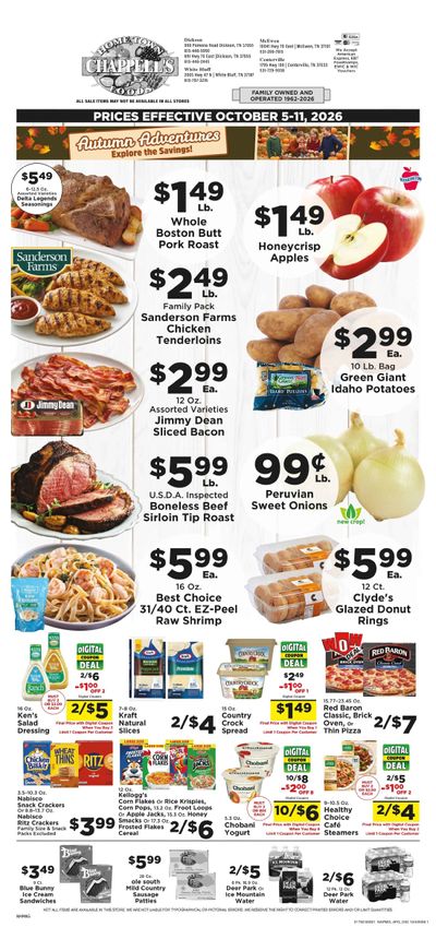 Chappell's Hometown Foods Weekly Ad October 5 - 11, 2026